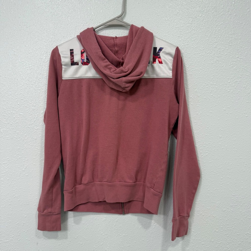 Pink Victoria's Secret Full Zip Hoodie Mauve White Floral Logo XS - Picture 6 of 8